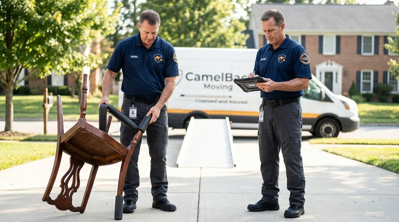 Movers inspecting furniture for damage prevention before loading in Somerset, PA